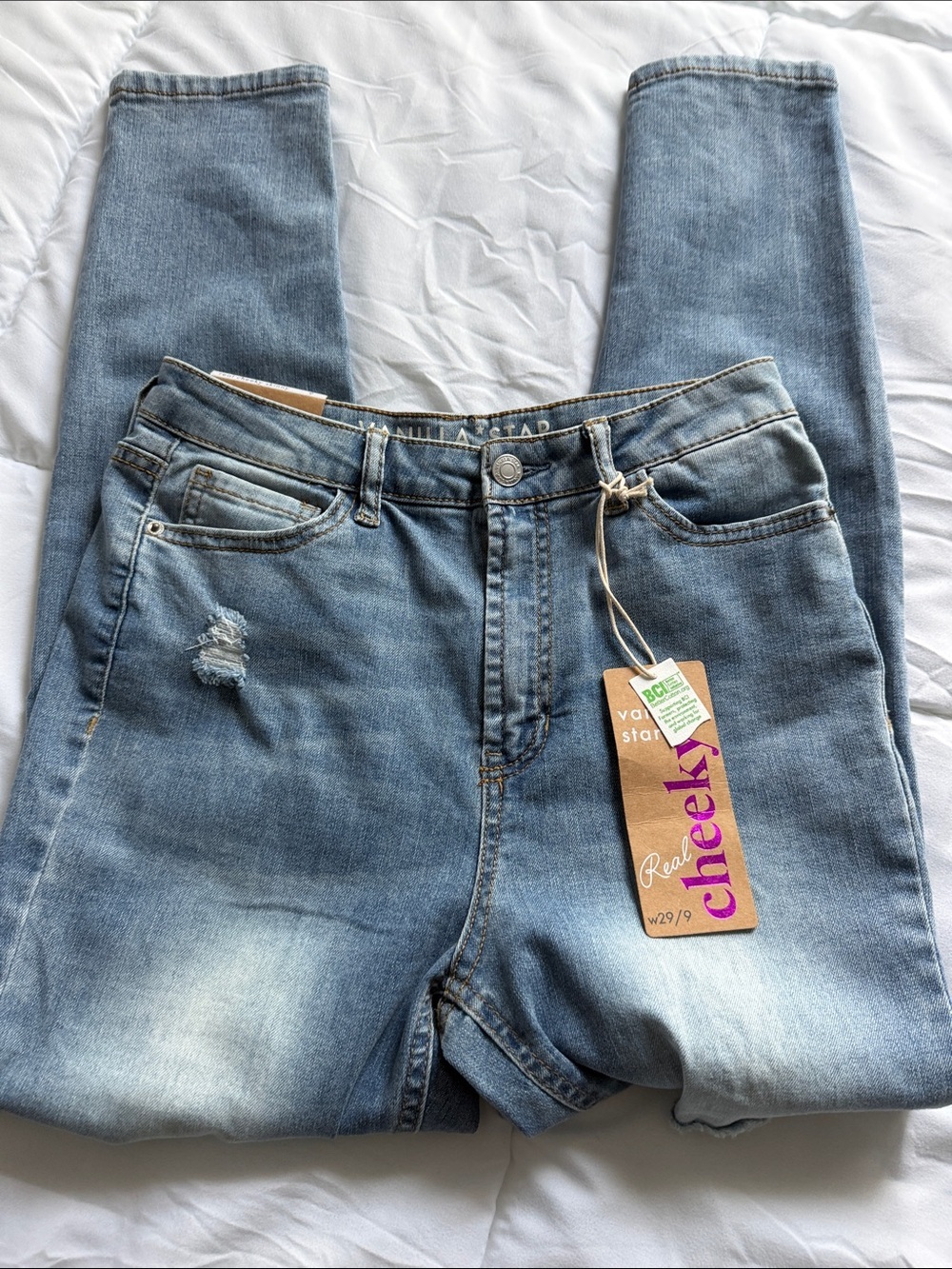 Vanilla Star Light Blue Skinny Jeans with Subtle Distressing